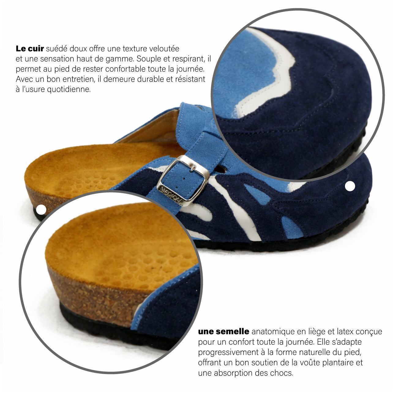 Pellevio Sabot en suède Bleu