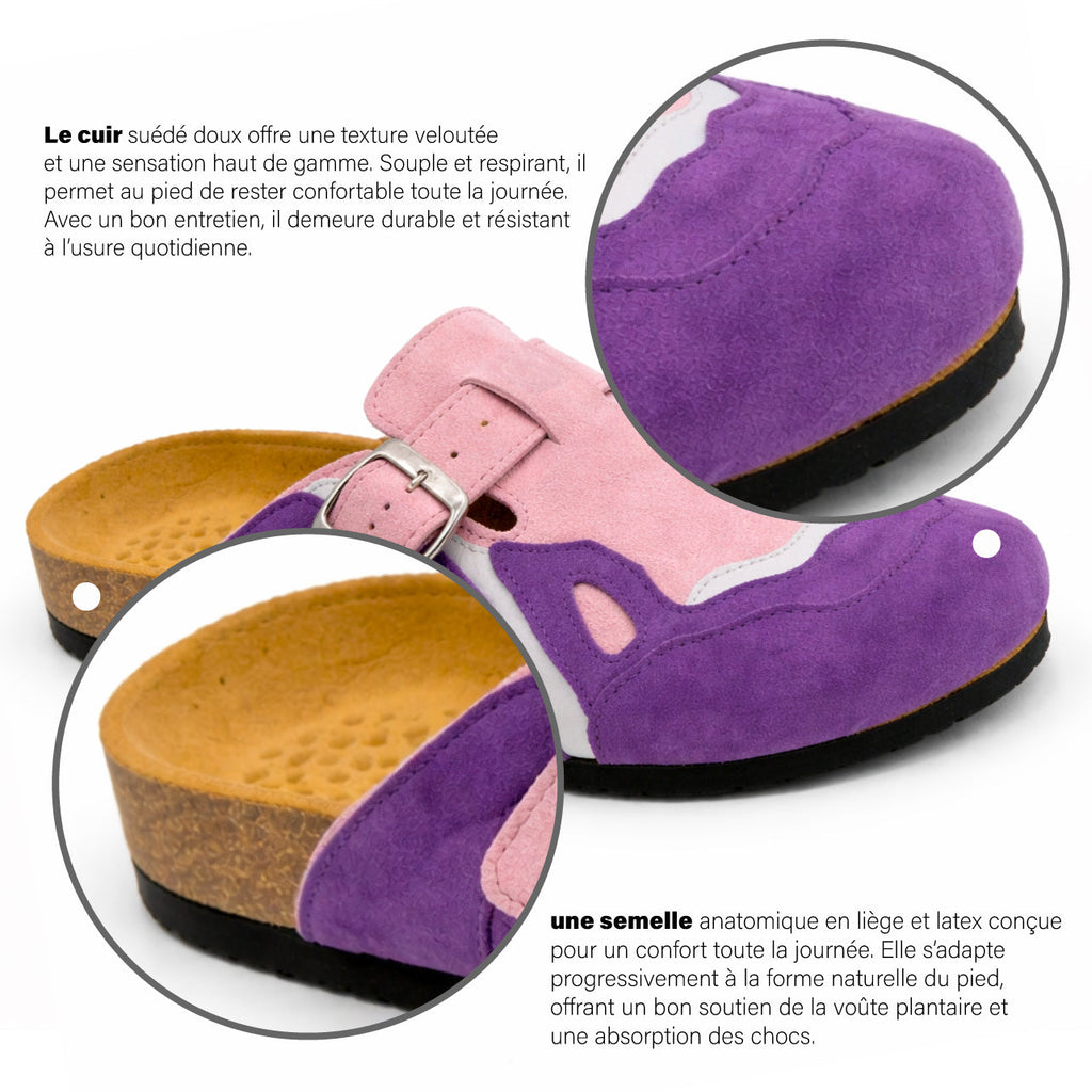 Pellevio Sabot en suède Rose bébé / Violet